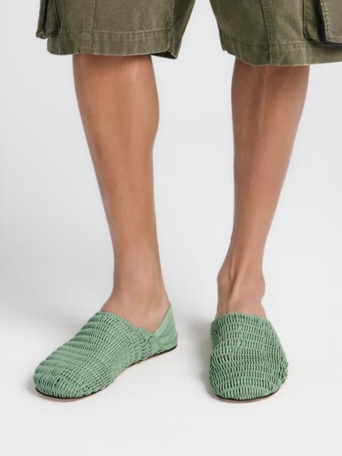 JW Anderson MENS SLIPPER MULES IN SAGE-GREEN WOVEN LEATHER