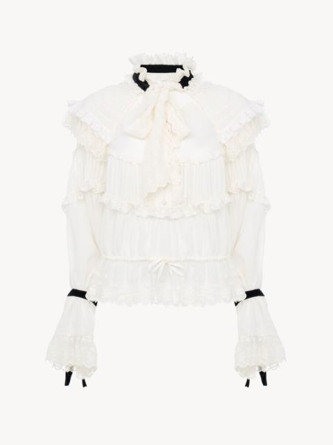 Chloé TIE-FRONT RUFFLE TOP IN SILK MOUSSELINE & LACE