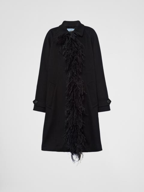 Prada Single-breasted cashmere coat with feathers