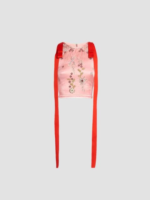Erdem EMBROIDERED TEXTURED SATIN SLEEVELESS TOP