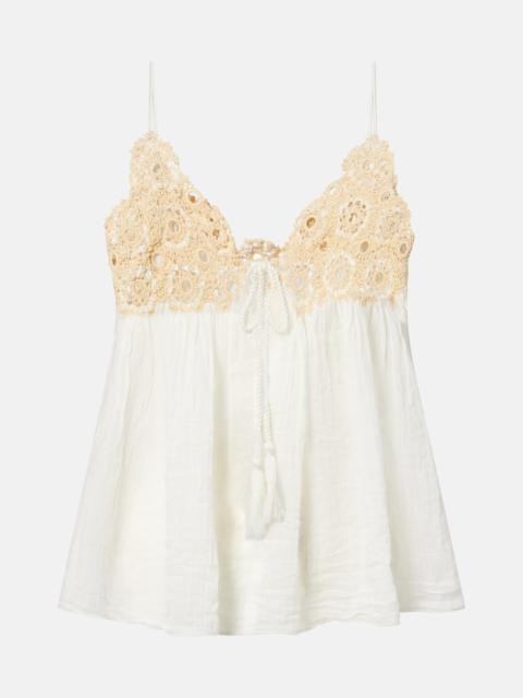 ULLA JOHNSON Alessia crochet-trimmed cotton gauze top