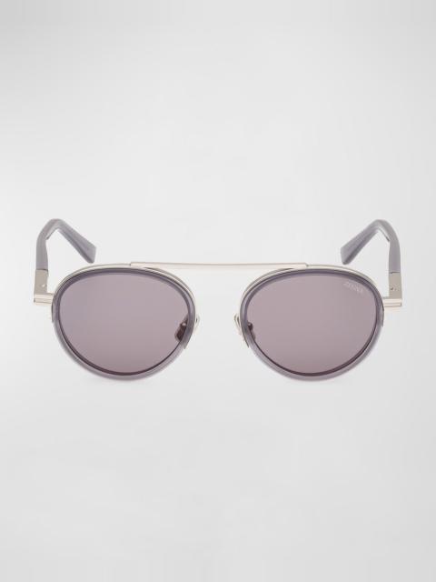 ZEGNA Men's ORIZZONTE II Metal-Acetate Round Sunglasses