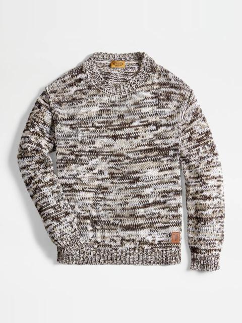 Tod's JUMPER IN MOULINÉ COTTON - BROWN, OFF WHITE