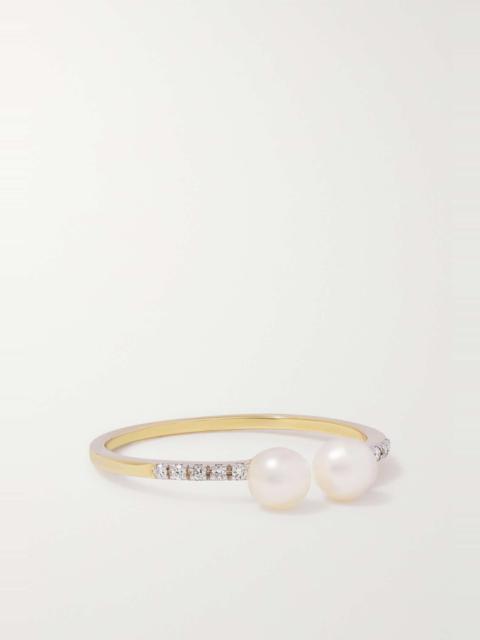 MATEO 14-karat gold, pearl and diamond ring