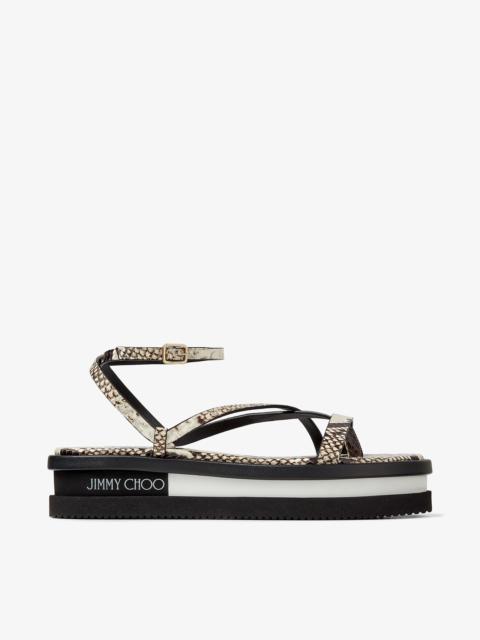 JIMMY CHOO Pine Flat
Roccia Snake Printed Leather Platform Sandals