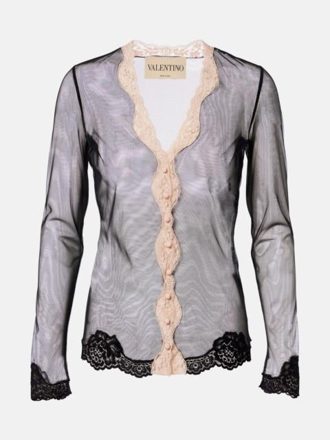 Valentino Lace-trimmed sheer mesh shirt