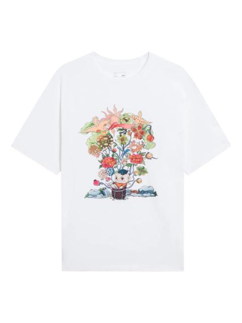 Li-Ning Floral Cartoon Graphic Loose Fit T-shirt 'White' AHSS753-1