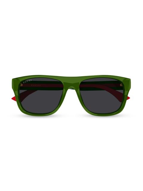 GUCCI Men's New Pop Web 56MM Square Sunglasses - Green Grey