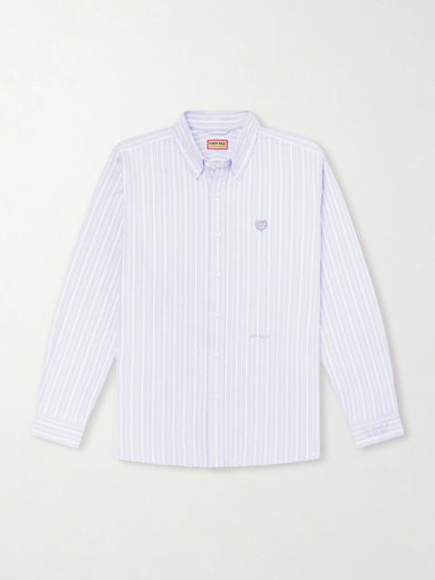 Human Made Button-Down Collar Logo-Appliquéd Striped Cotton Shirt