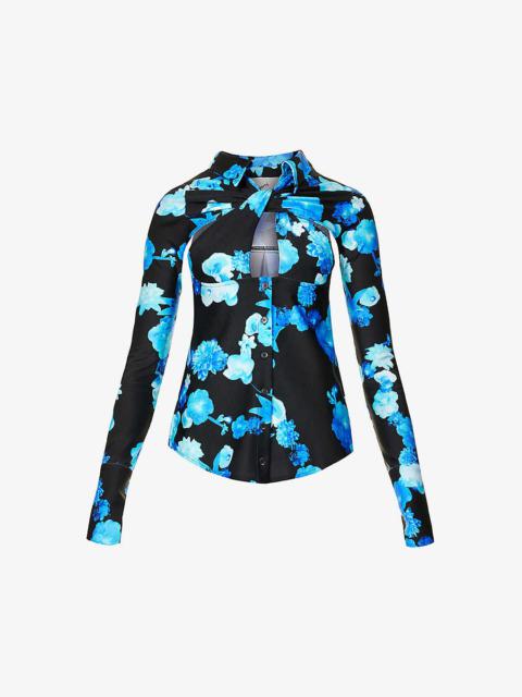 COPERNI Cut-out floral-pattern stretch-woven shirt