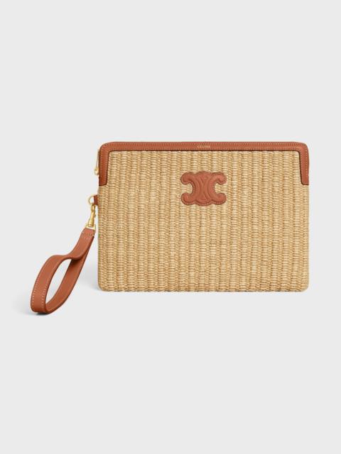 CELINE SMALL POUCH WITH STRAP IN raffia effect textile and calfskin