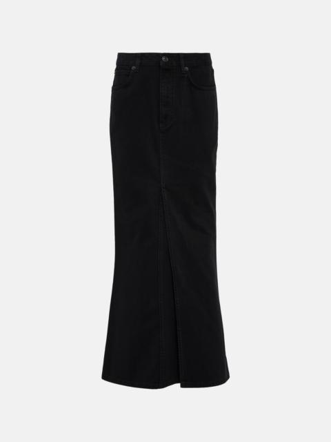 Mid-rise denim maxi skirt
