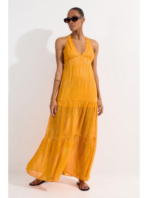 KAREN MILLEN Strappy Metallic Viscose Georgette Beach Dress