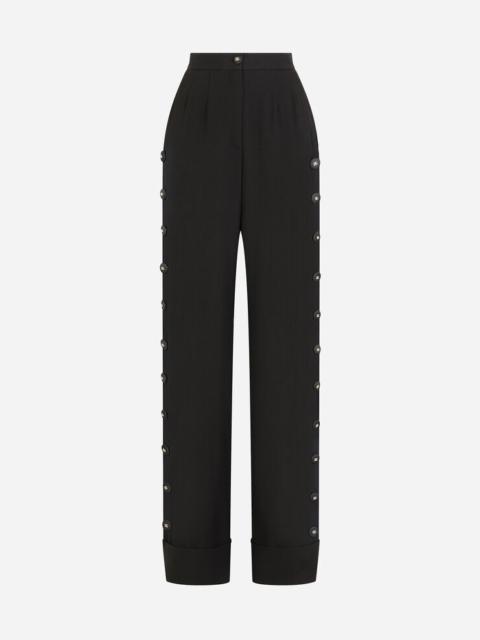 Piqué palazzo pants with buttons and turn-ups