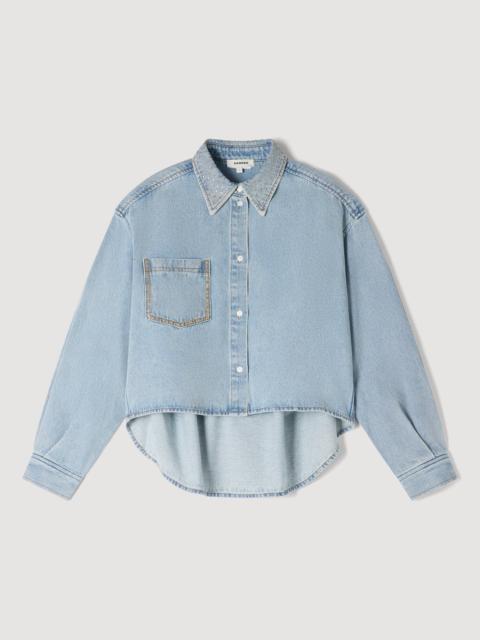 Sandro RHINESTONE CROPPED DENIM SHIRT