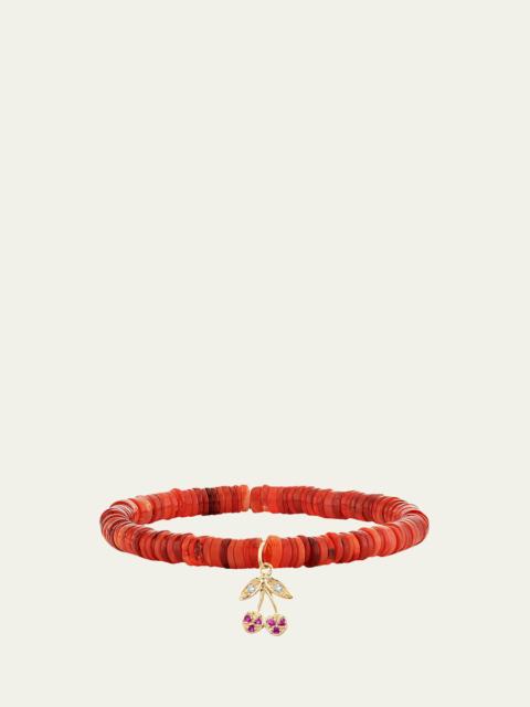 SYDNEY EVAN 14K Diamond and Ruby Cherry on Red Opal Stretch Bracelet