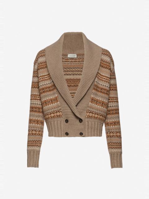 MAGDA BUTRYM Patterned cashmere cardigan with shawl collar in camel