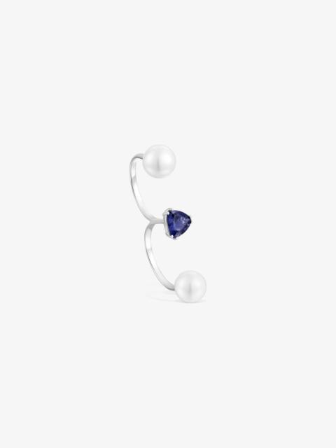 TOUS 18K white gold double open Ring with iolite and cultured pearl Ivette