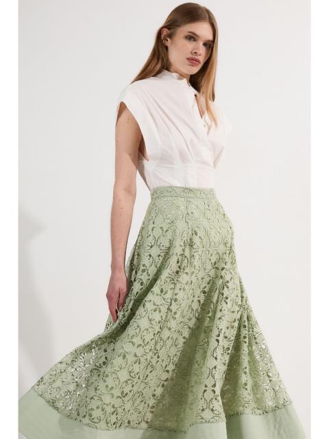 KAREN MILLEN Cutwork Embroidery Woven Midi Prom Skirt