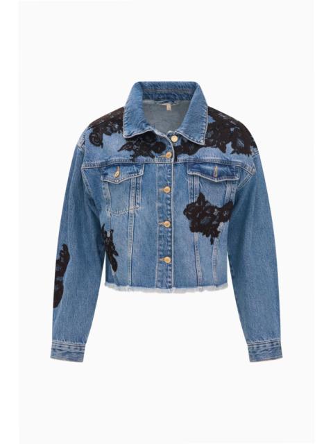 LoveShackFancy Amana Lace Appliqué Denim Jacket