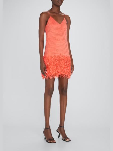 GIORGIO ARMANI Striped Jacquard Fringe Mini Dress