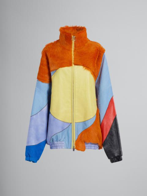 Marni MULTICOLOUR JACKET IN LONG HAIR CALFSKIN WITH INLAYS