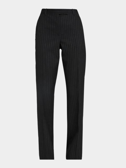 Alexander McQueen Metallic Pinstripe Wool Straight-Leg Trousers