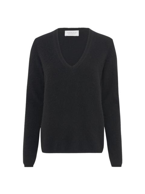GABRIELA HEARST Vesper Knit V-Neck Sweater in Black Brushed Cashmere