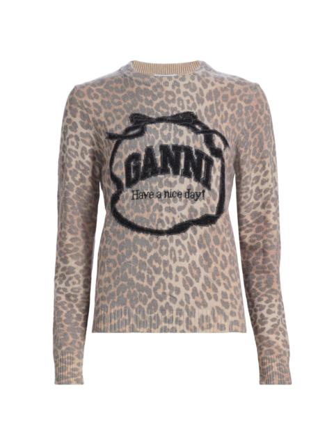 GANNI Women's Graphic Wool Sweater - Leopard