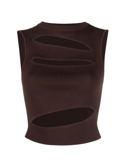 cut-out ribbed-knit top