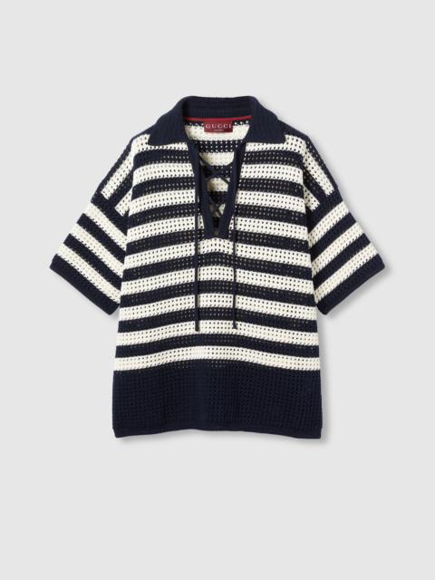 GUCCI Striped cotton knit polo shirt
