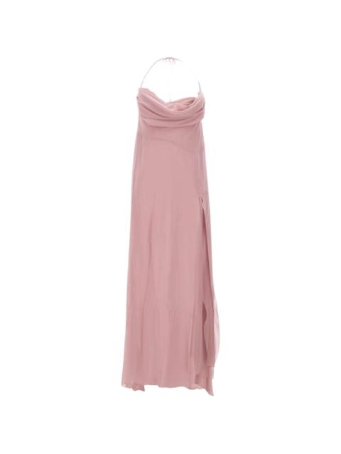 Blumarine folded neckline slit maxi dress