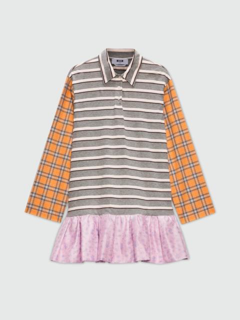 MSGM Patchwork jersey mini dress with polo neckline.