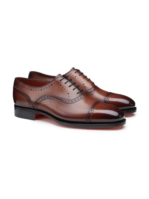 Santoni Men's brown leather Oxford brogue lace-up