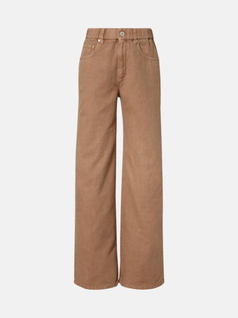 Brunello Cucinelli Mid-rise cotton and linen wide-leg pants