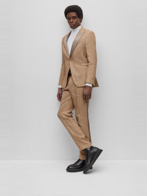 BOSS SLIM-FIT TWO-PIECE SUIT IN MELANGE LINEN
