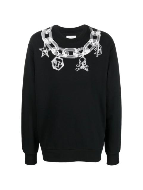 chain link-print crew neck sweater