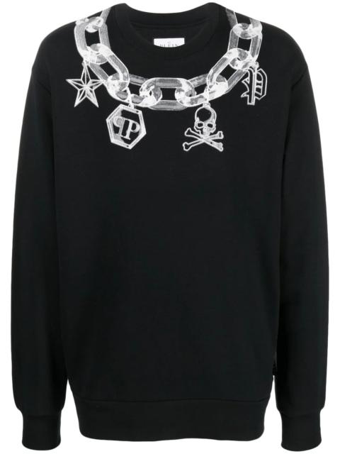PHILIPP PLEIN chain link-print crew neck sweater