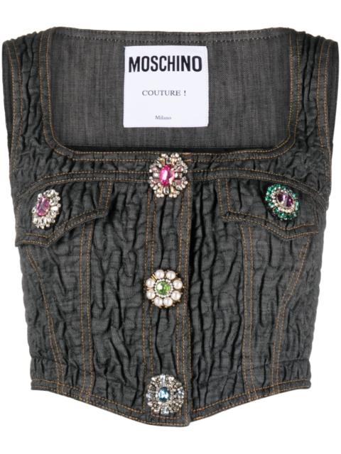 Moschino brooch-embellished denim bustier