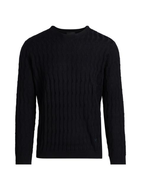 EMPORIO ARMANI Men's Textured Zig Zag Crewneck Sweater - Navy