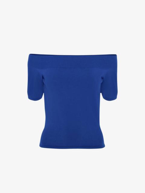 Alexander McQueen Off-the-shoulder Knit Top in Electric Blue
