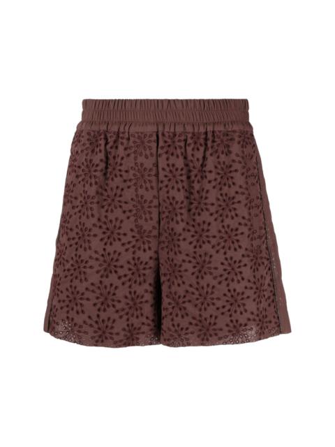 floral-embroidered cotton shorts