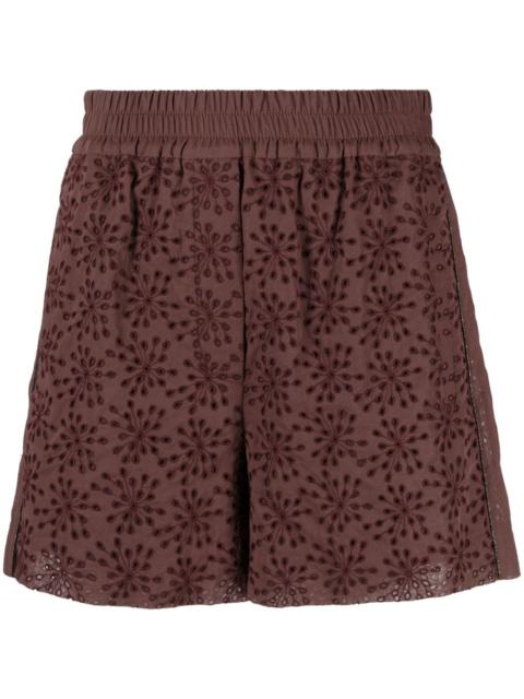 Brunello Cucinelli floral-embroidered cotton shorts