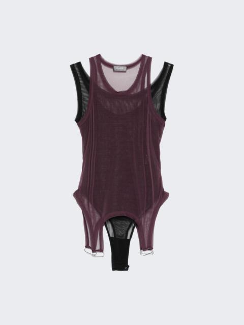 MUGLER Layered Top In Mesh Plum And Black