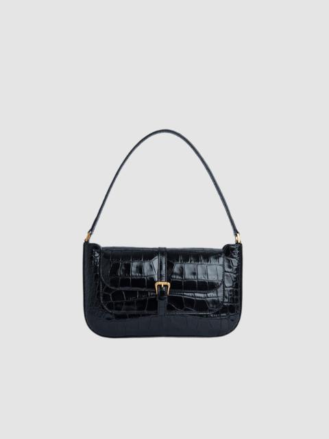 BY FAR Miranda Black Croco Embossed Leather Shoulder Bag