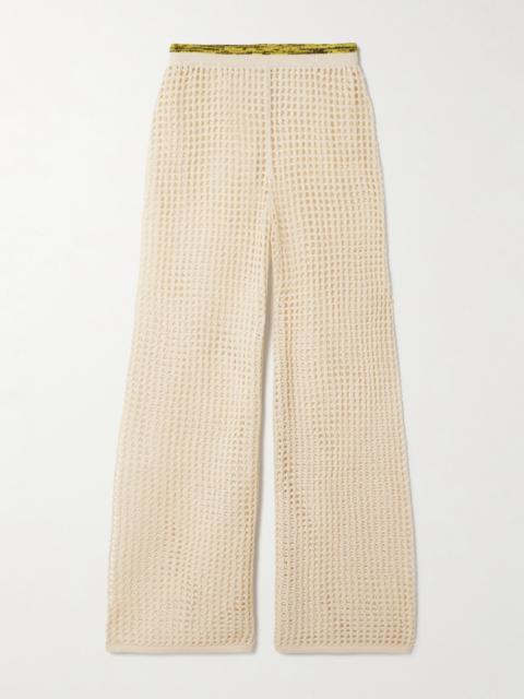 ESCVDO Atuq Fringed Open-knit Cotton Wide-leg Pants
