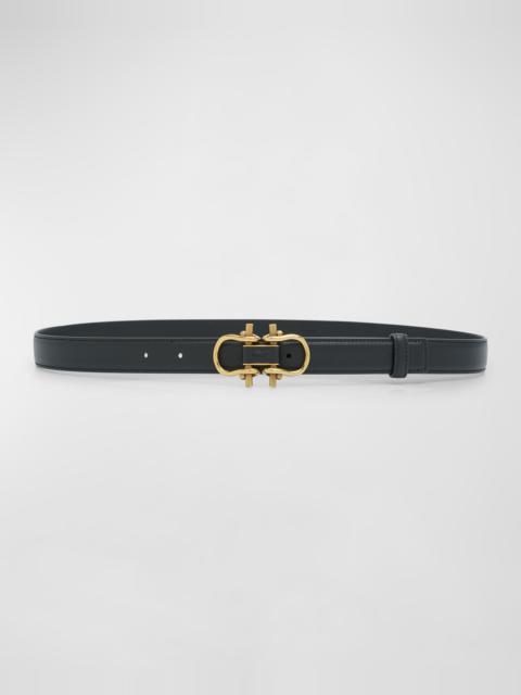 Double Buckled Leather & Brass Belt