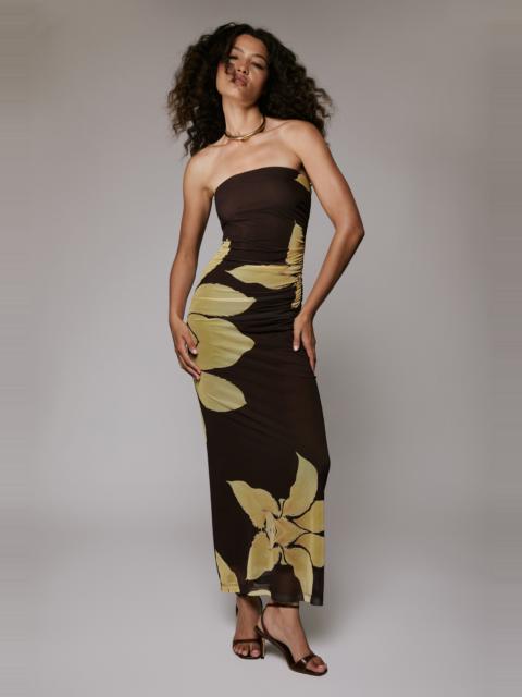 BARDOT Ciera Strapless Mesh Dress In Chocolate Floral