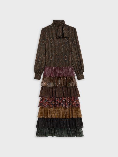 CELINE FOLK DRESS IN PRINTED SILK LAMÉ