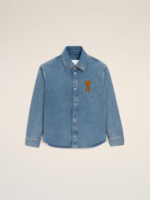 AMI Paris BLUE COTTON KNITTED AMI DE COEUR OVERSHIRT
